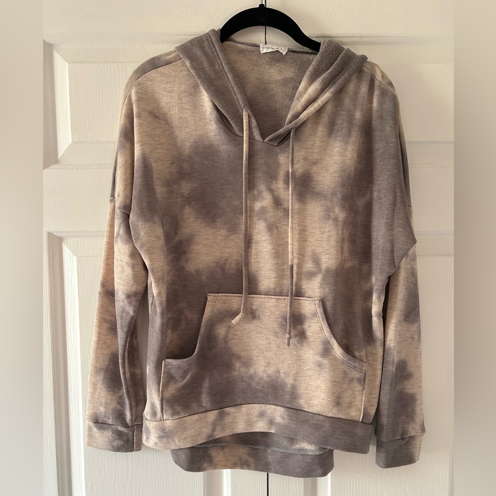 ENTI Beige & Gray Tie Dye Hoodie Small
